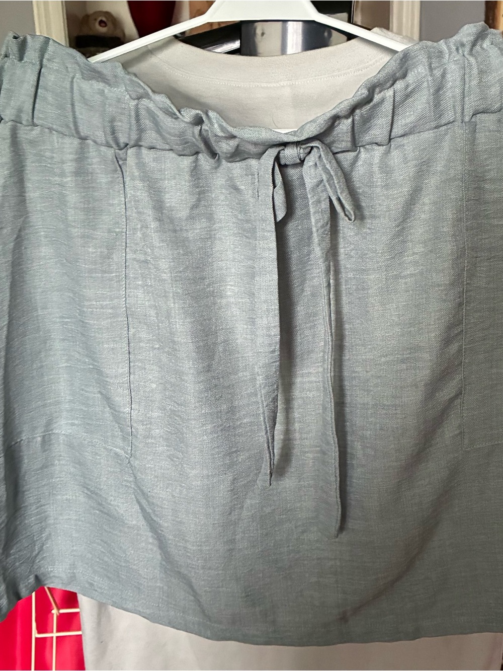 Light Blue Mini Skirt with Drawstring Waist